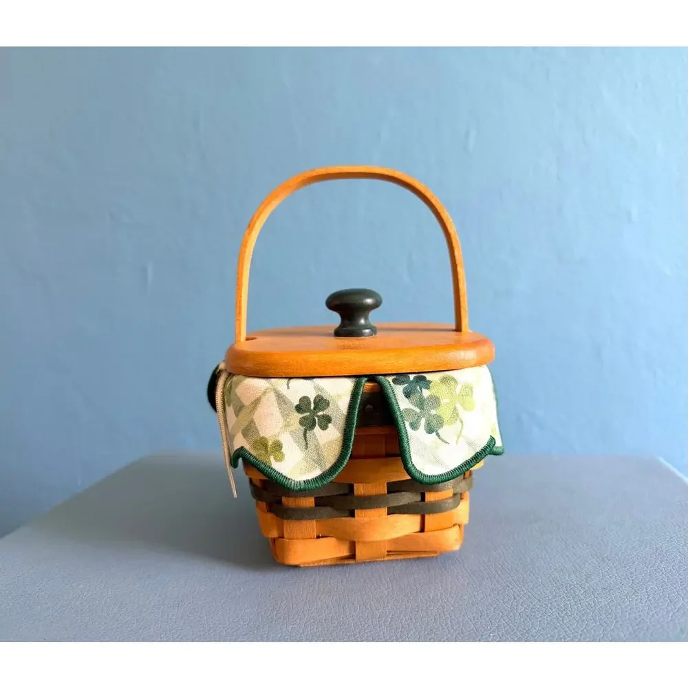 Vtg 1999 Longaberger Lots of Luck Basket Combo Shamrock Liner Wooden Lid St Pat
